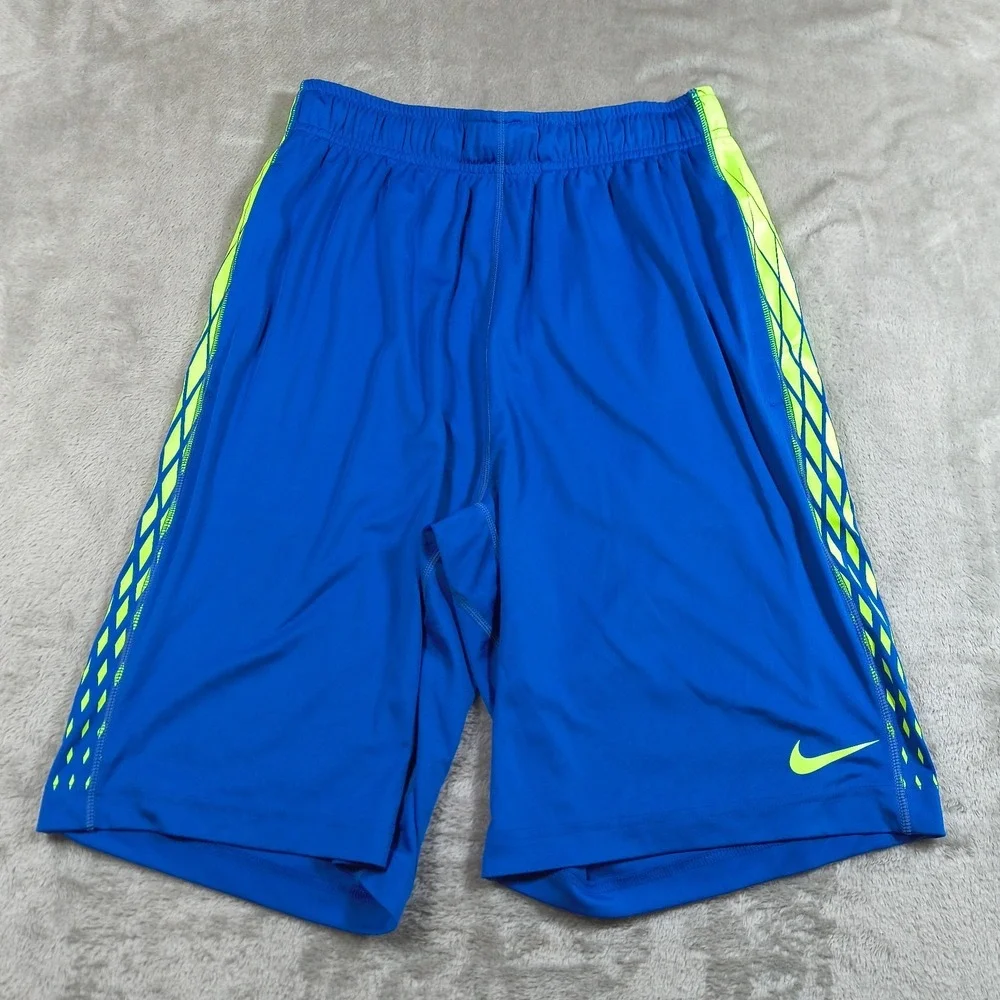 Nike Basketball‎ Shorts Mens Small Blue Striped Gym Embroidered Workout Dri Fit